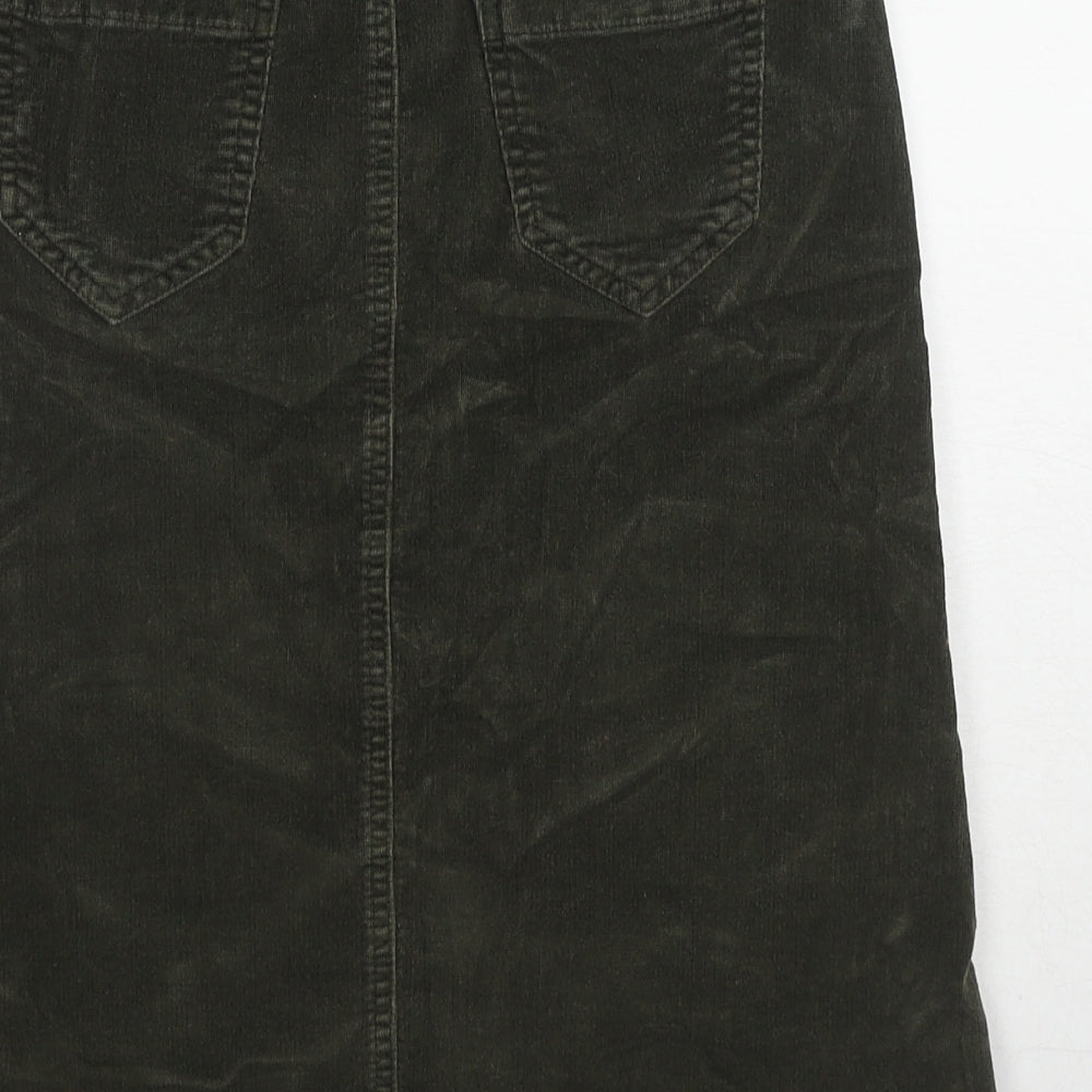Marks and Spencer Womens Green Cotton A-Line Skirt Size 8 Zip