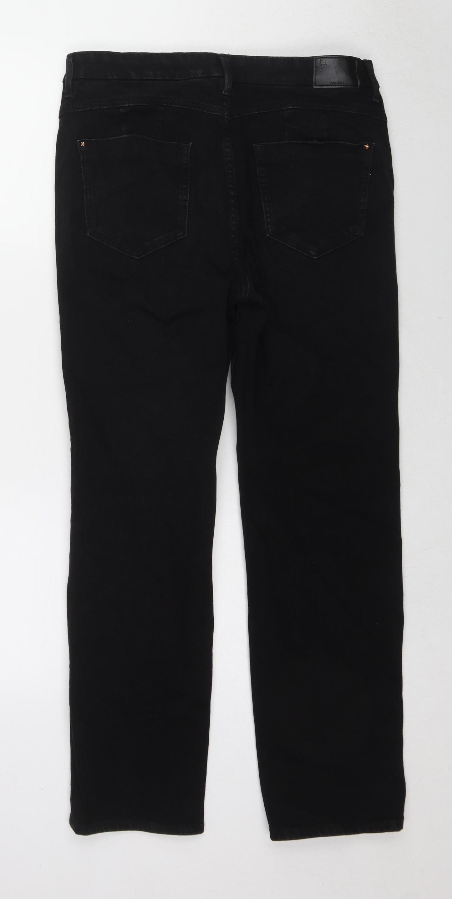 Marks and Spencer Womens Black Cotton Straight Jeans Size 14 L28 in Regular Zip