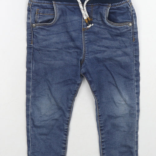F&F Girls Blue Cotton Cropped Jeans Size 12-18 Months Drawstring