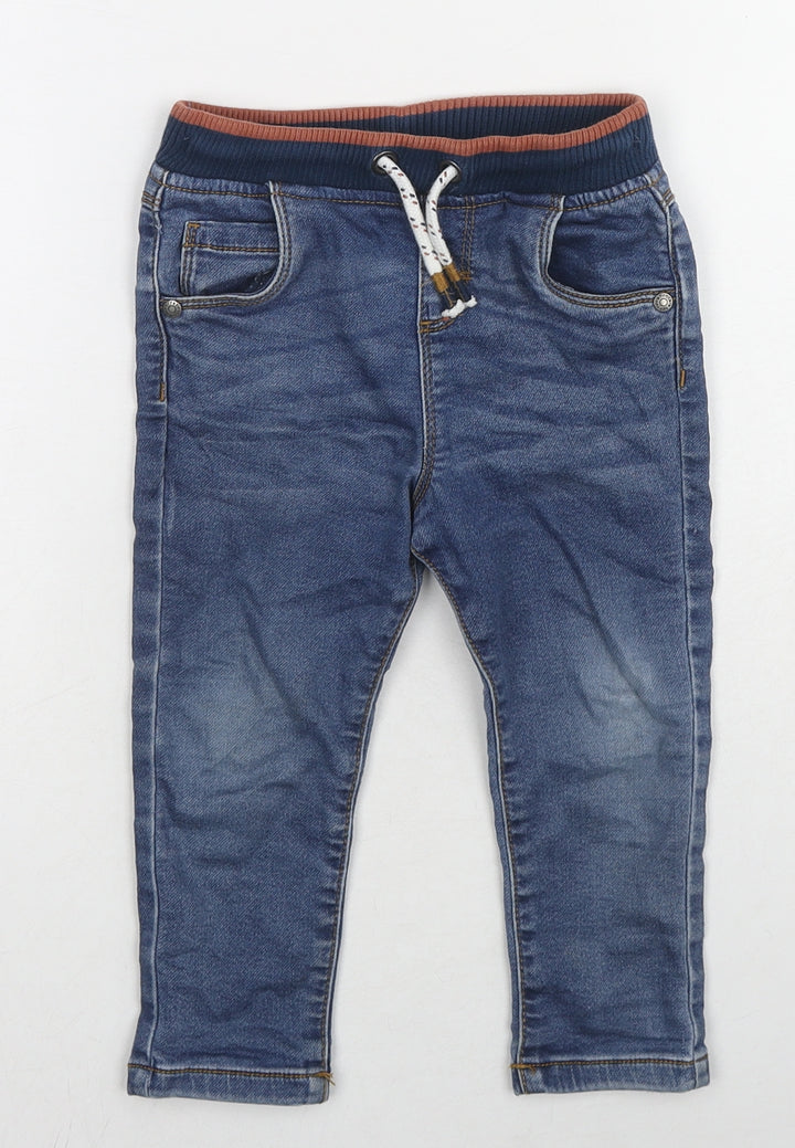 F&F Girls Blue Cotton Cropped Jeans Size 12-18 Months Drawstring