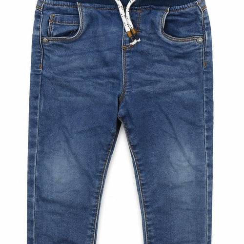 F&F Girls Blue Cotton Cropped Jeans Size 12-18 Months Drawstring
