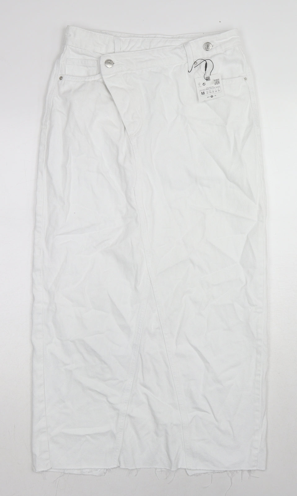 Zara Womens White Cotton A-Line Skirt Size M Button