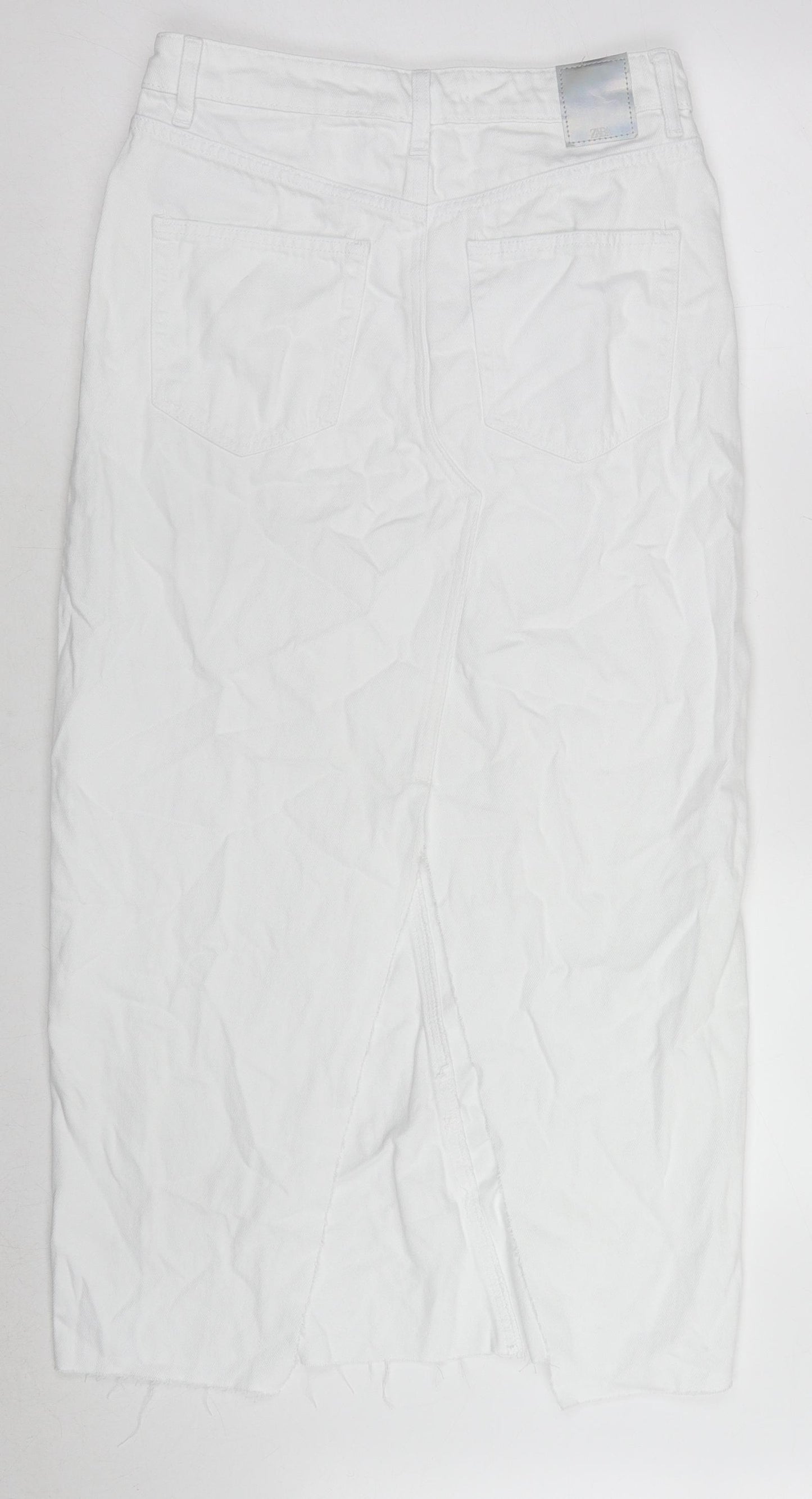 Zara Womens White Cotton A-Line Skirt Size M Button