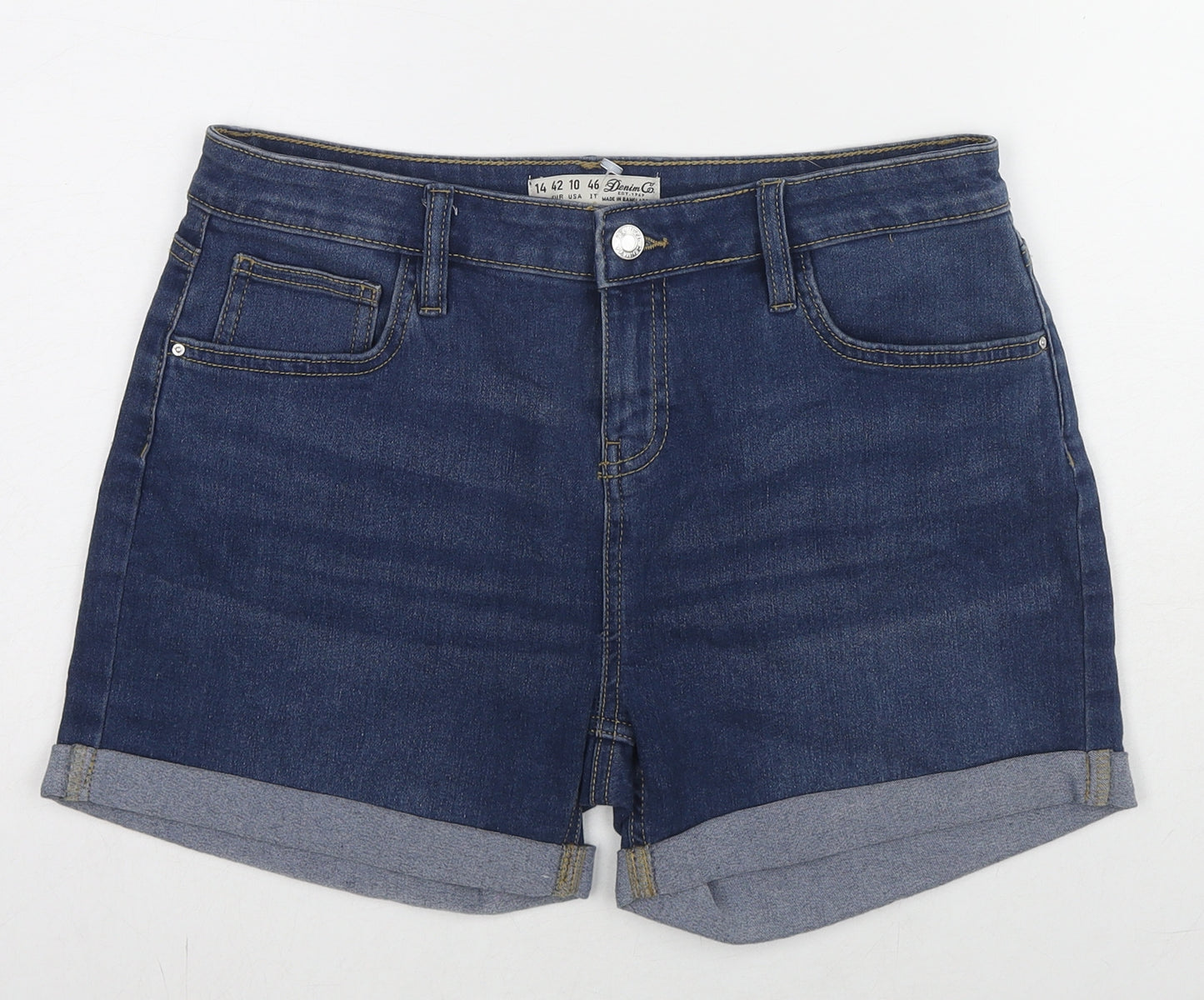 Denim & Co. Womens Blue Cotton Mom Shorts Size 14 L3 in Regular Zip