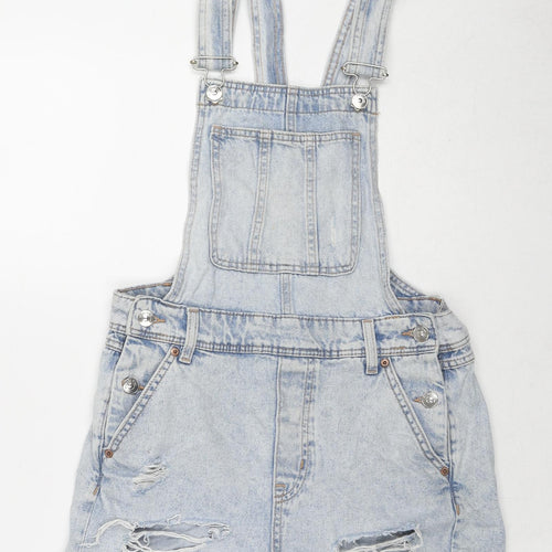 Divided by H&M Womens Blue Cotton Dungaree One-Piece Size 6 L3 in Button - Distressed Dungaree Short