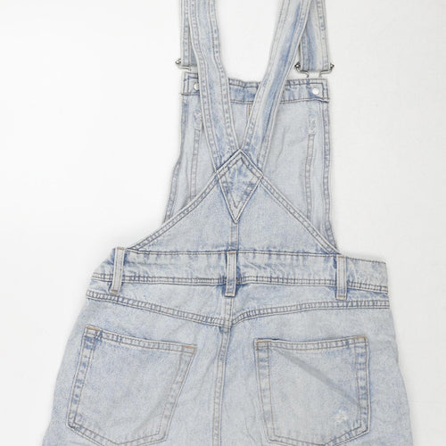 Divided by H&M Womens Blue Cotton Dungaree One-Piece Size 6 L3 in Button - Distressed Dungaree Short
