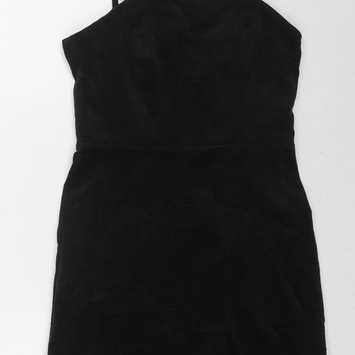 New Look Womens Black Cotton Slip Dress Size 6 Square Neck Zip