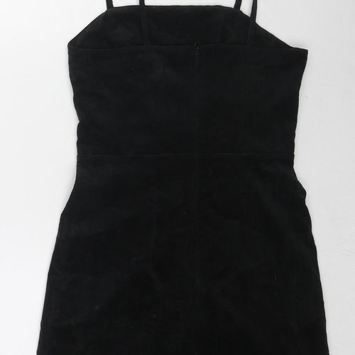 New Look Womens Black Cotton Slip Dress Size 6 Square Neck Zip