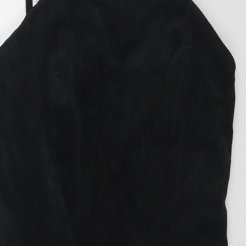 New Look Womens Black Cotton Slip Dress Size 6 Square Neck Zip