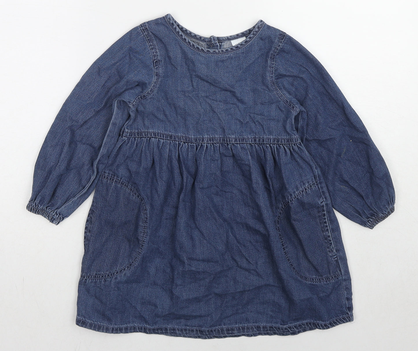 NEXT Girls Blue Cotton A-Line Size 3-4 Years Round Neck Button