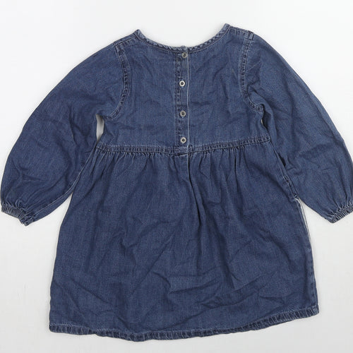 NEXT Girls Blue Cotton A-Line Size 3-4 Years Round Neck Button