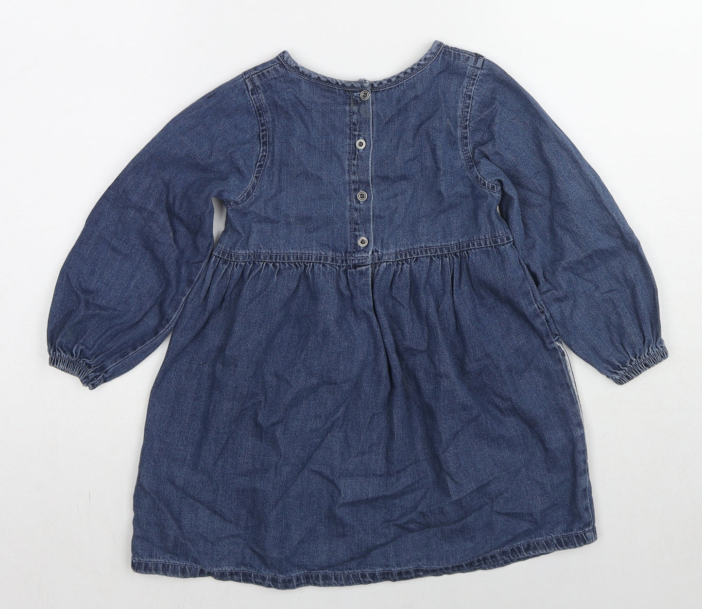 NEXT Girls Blue Cotton A-Line Size 3-4 Years Round Neck Button