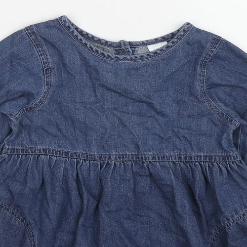 NEXT Girls Blue Cotton A-Line Size 3-4 Years Round Neck Button