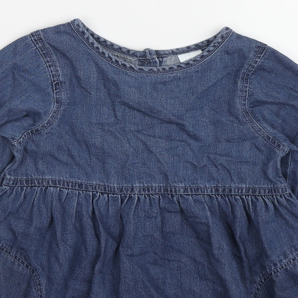 NEXT Girls Blue Cotton A-Line Size 3-4 Years Round Neck Button