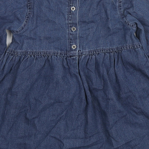 NEXT Girls Blue Cotton A-Line Size 3-4 Years Round Neck Button