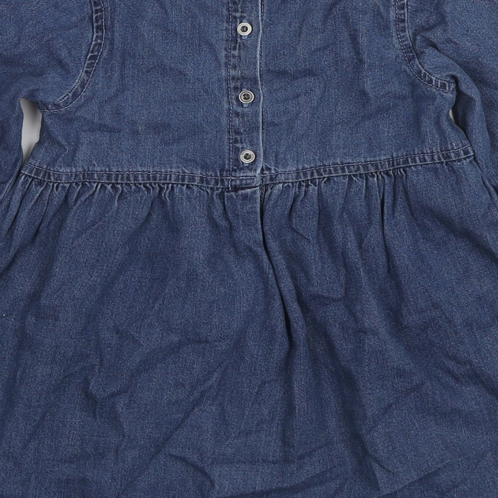 NEXT Girls Blue Cotton A-Line Size 3-4 Years Round Neck Button