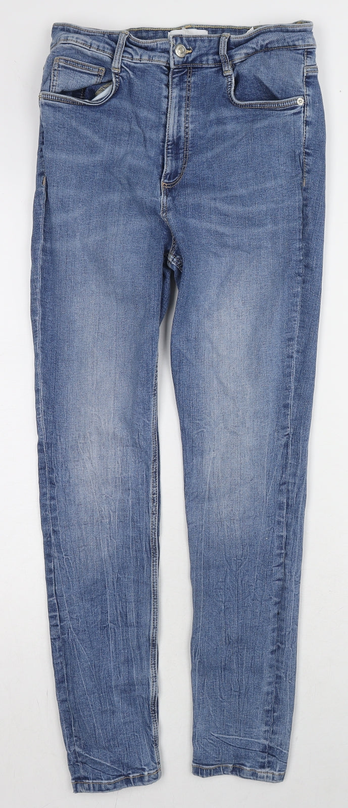 Zara Womens Blue Cotton Skinny Jeans Size 14 L27 in Regular Zip