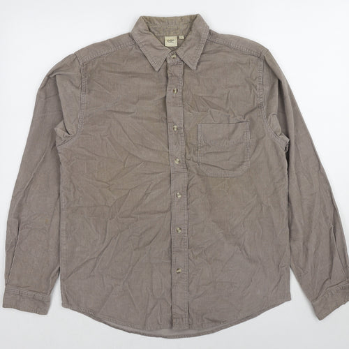 Cotton Traders Mens Brown Cotton Button-Up Size S Collared Button