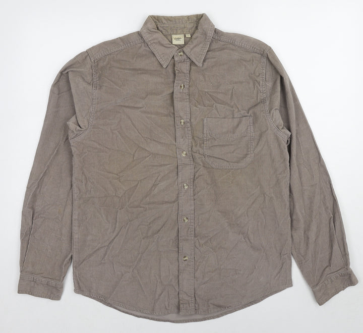 Cotton Traders Mens Brown Cotton Button-Up Size S Collared Button