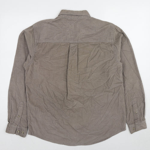 Cotton Traders Mens Brown Cotton Button-Up Size S Collared Button