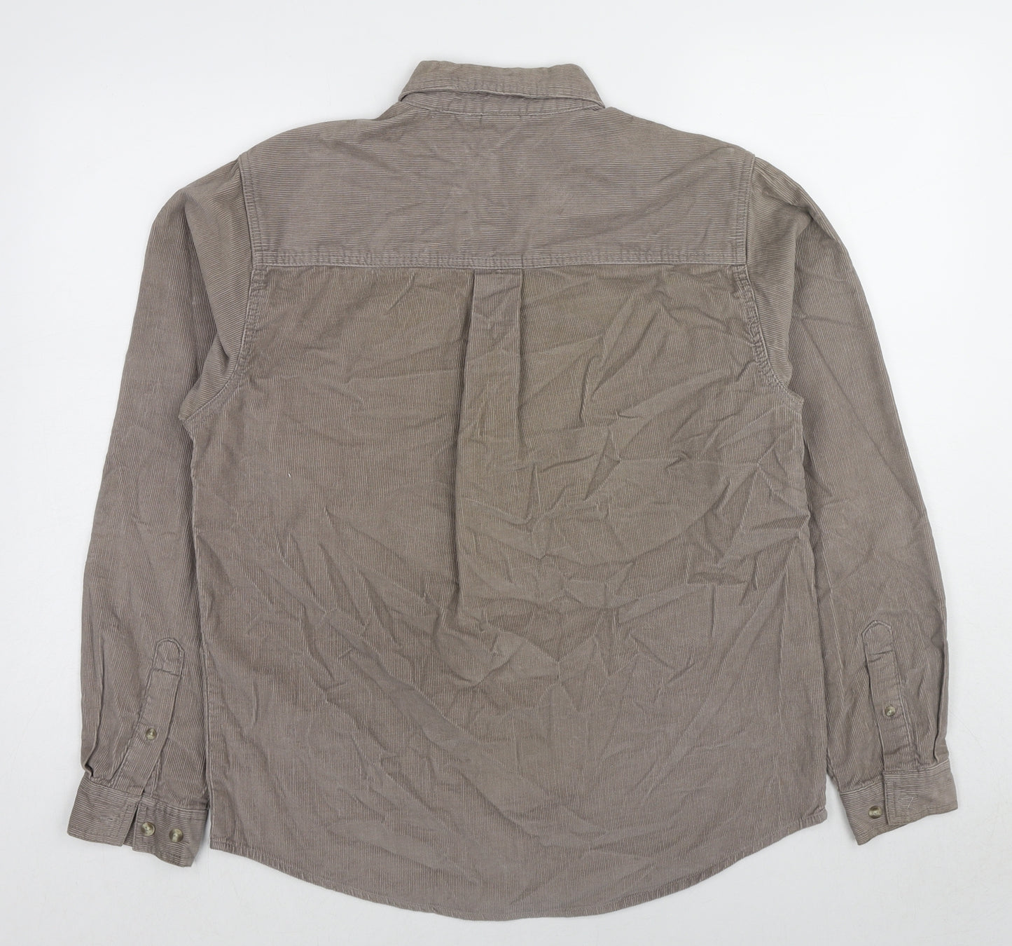 Cotton Traders Mens Brown Cotton Button-Up Size S Collared Button