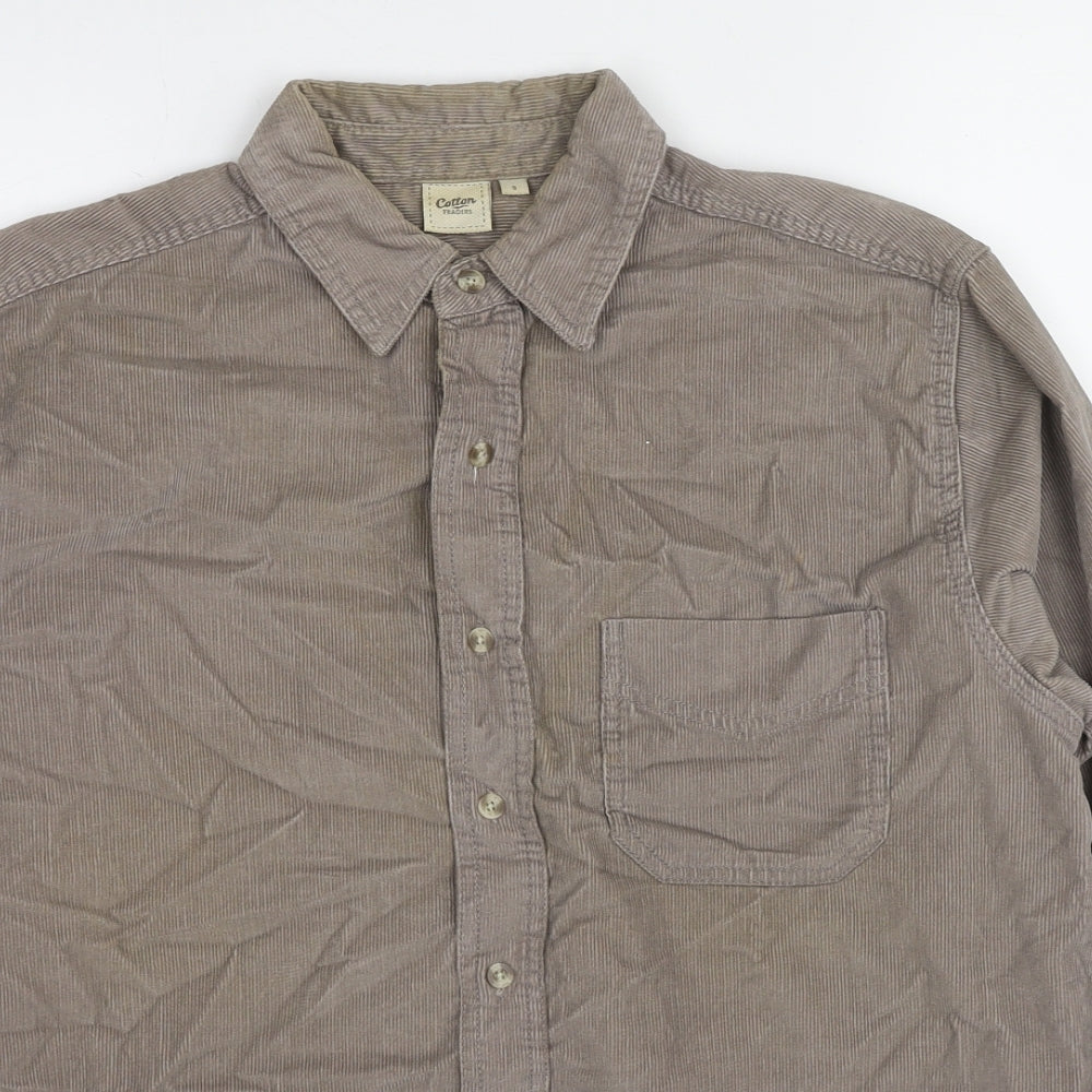 Cotton Traders Mens Brown Cotton Button-Up Size S Collared Button