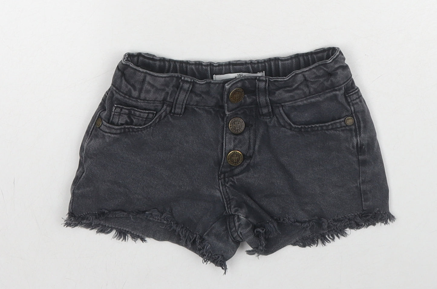 Marks and Spencer Girls Black Cotton Cut-Off Shorts Size 3-4 Years L3 in Regular Buckle