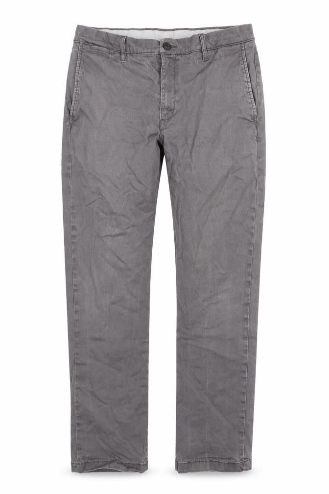 Front view of Goodthreads men’s grey cotton straight jeans, size 31, in, 30-inch leg regular zip