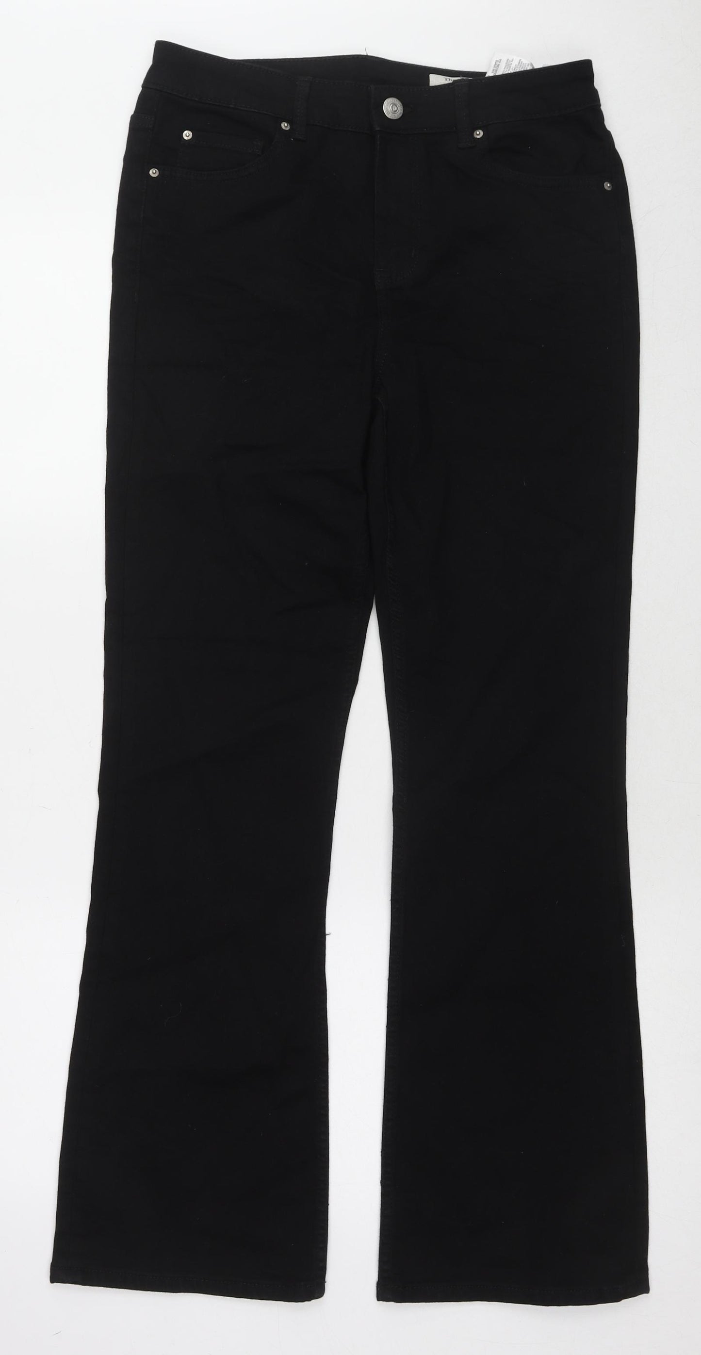 Marks and Spencer Womens Black Cotton Bootcut Jeans Size 12 L30 in Regular Zip