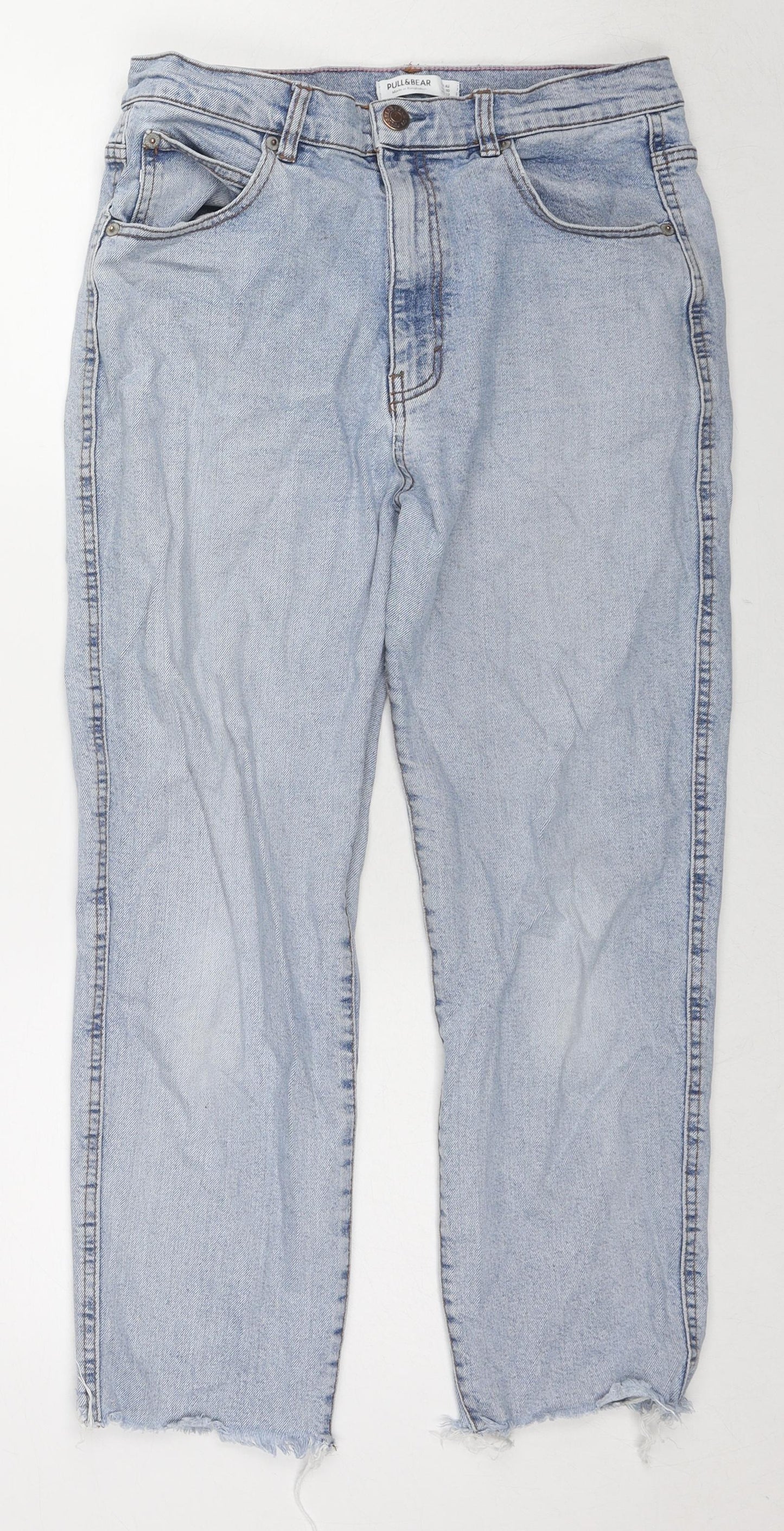 Pull&Bear Womens Blue Cotton Straight Jeans Size 14 L24 in Regular Zip