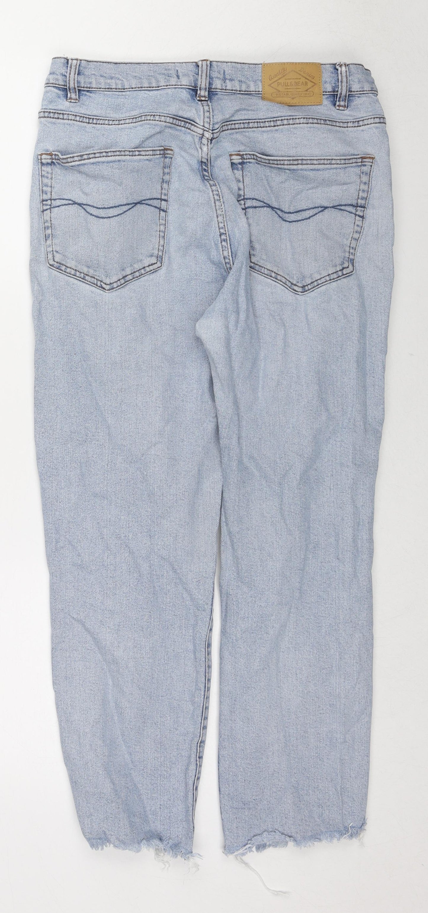Pull&Bear Womens Blue Cotton Straight Jeans Size 14 L24 in Regular Zip