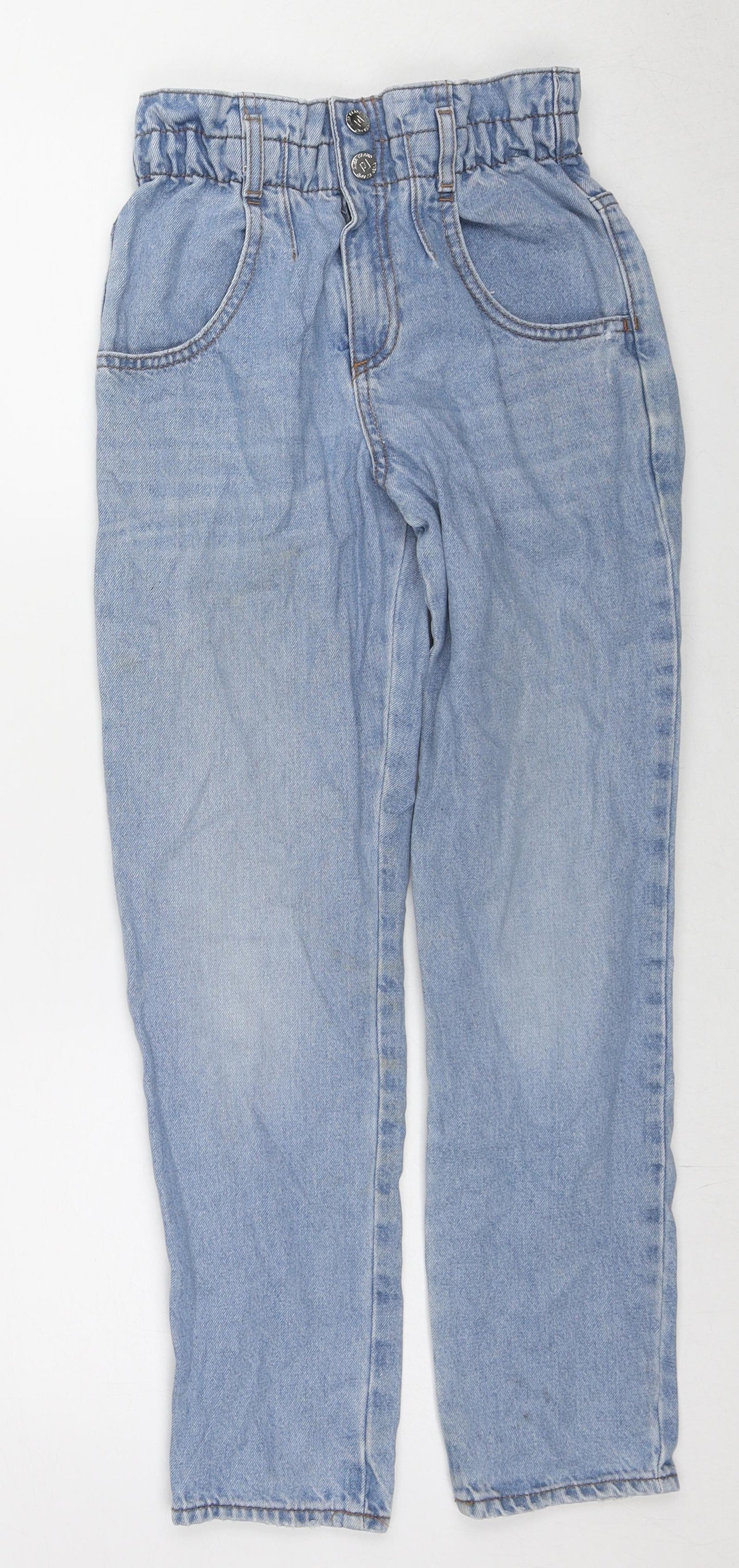 River Island Girls Blue Cotton Straight Jeans Size 11 Years L26 in Regular Zip