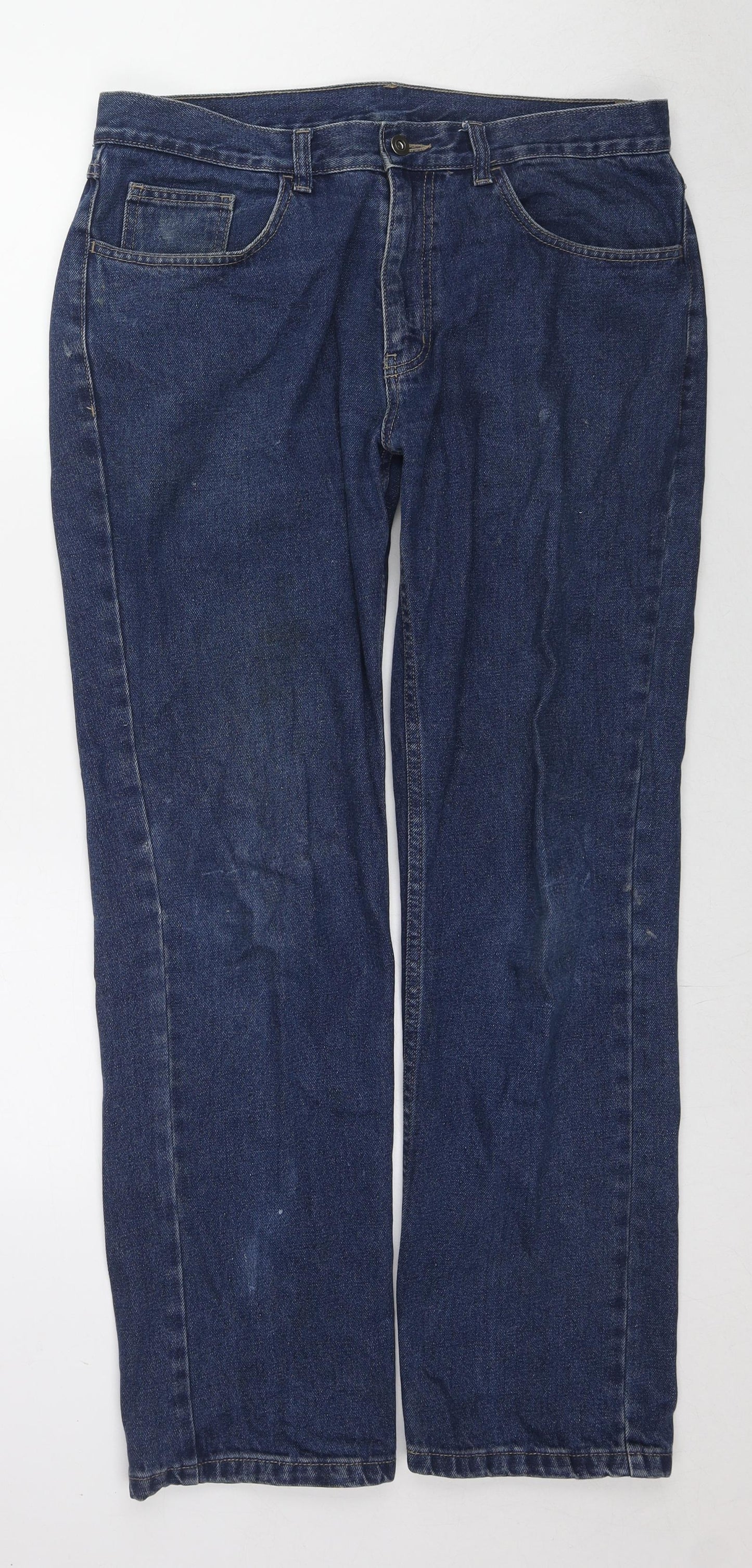 George Mens Blue Cotton Straight Jeans Size 34 in L31 in Regular Zip