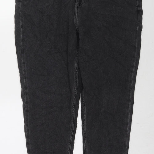 F&F Womens Black Cotton Tapered Jeans Size 16 L26 in Regular Zip