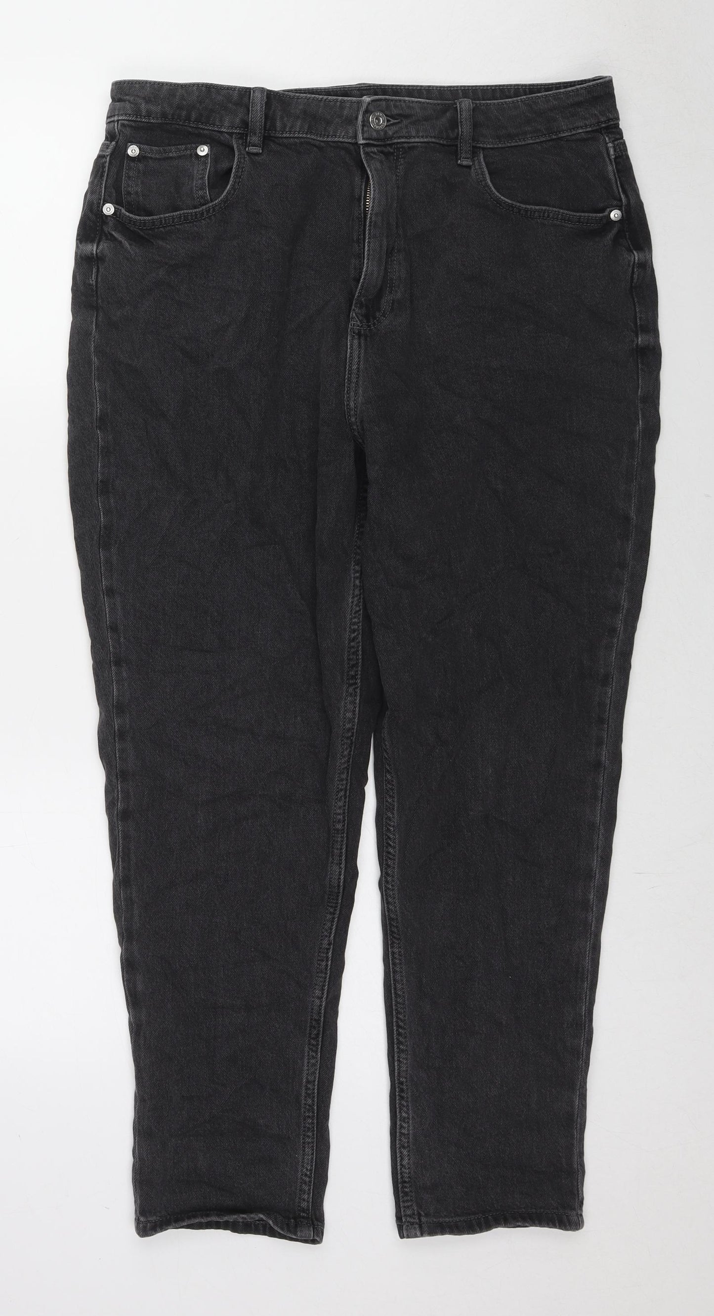 F&F Womens Black Cotton Tapered Jeans Size 16 L26 in Regular Zip