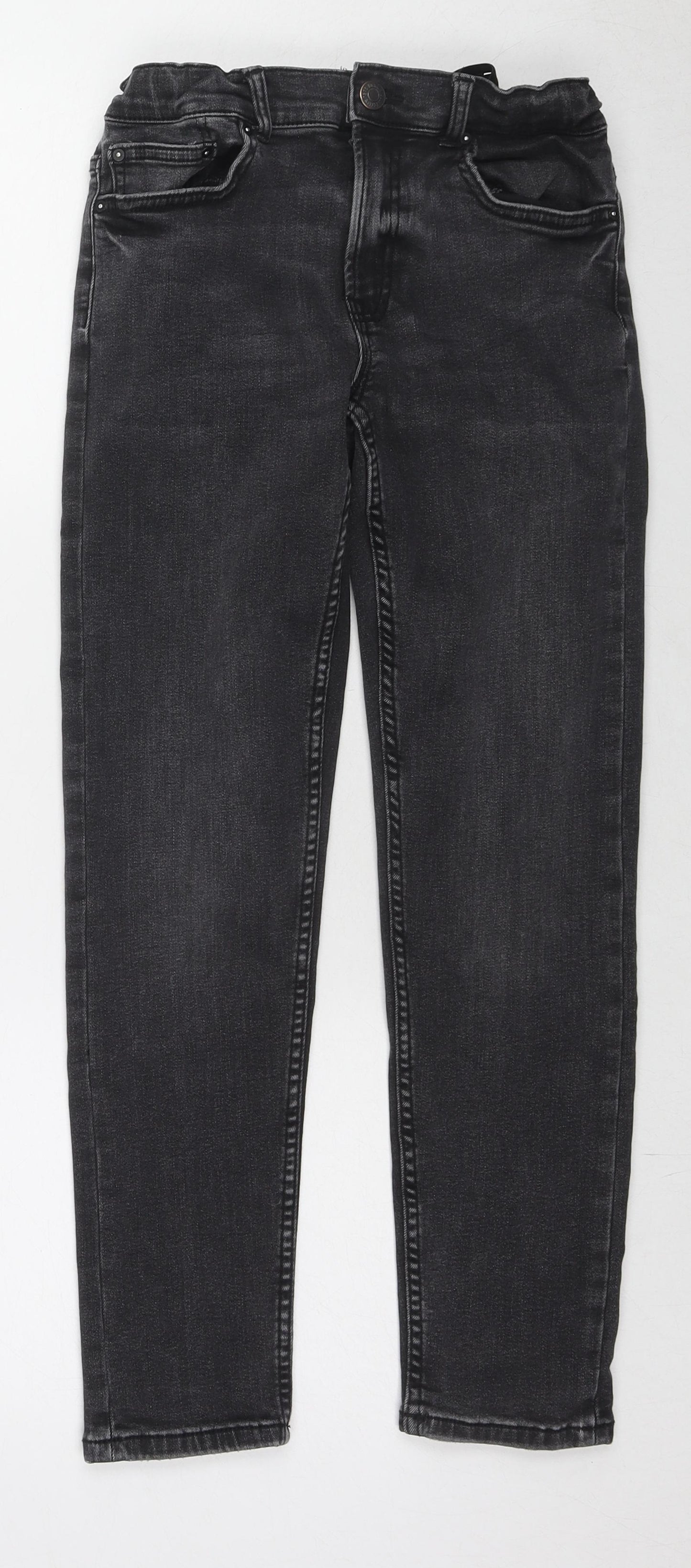 Zara Boys Black Cotton Straight Jeans Size 13-14 Years L24 in Regular Button