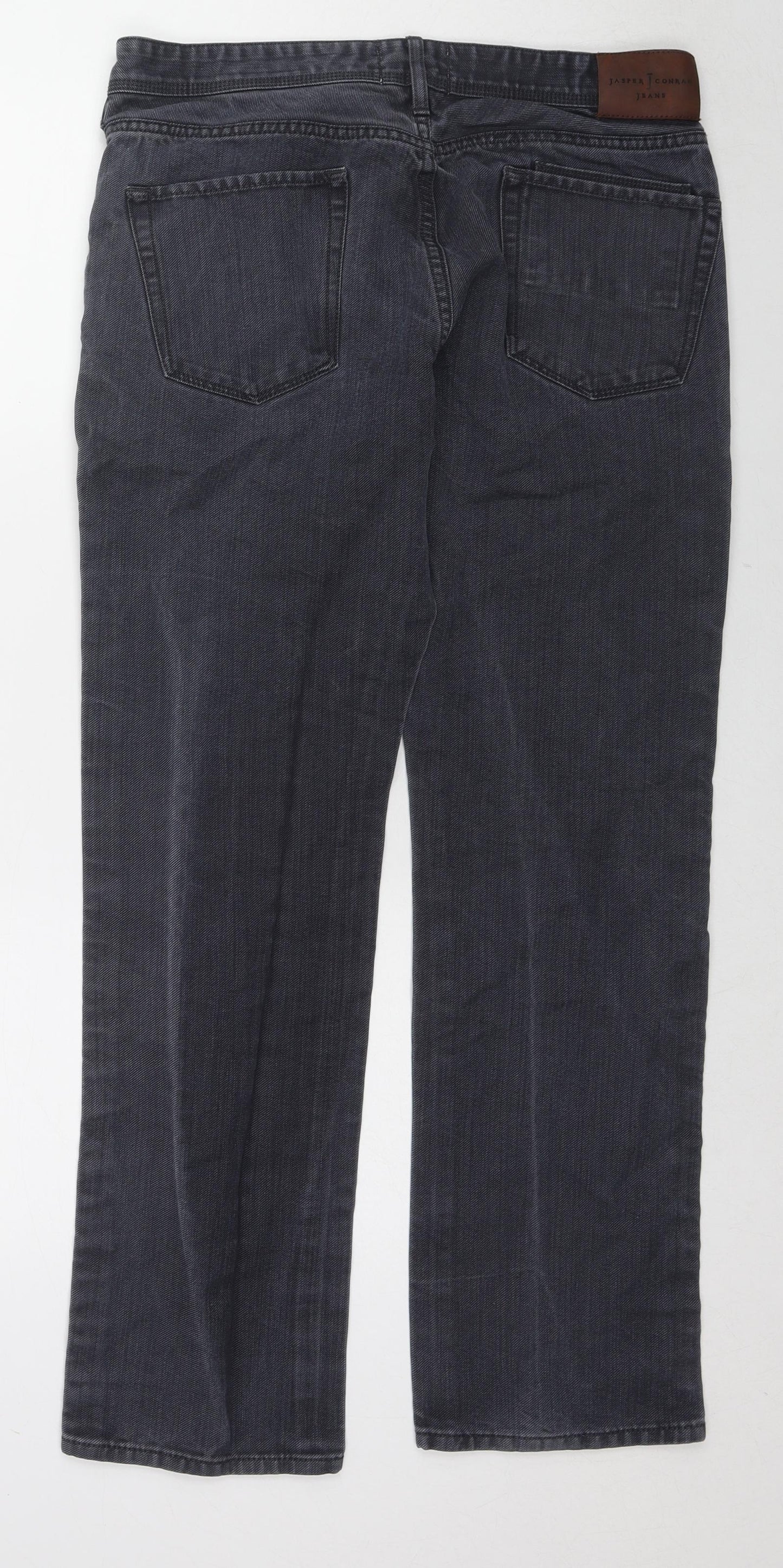 Jasper Conran Mens Black Cotton Straight Jeans Size 34 in L30 in Regular Zip