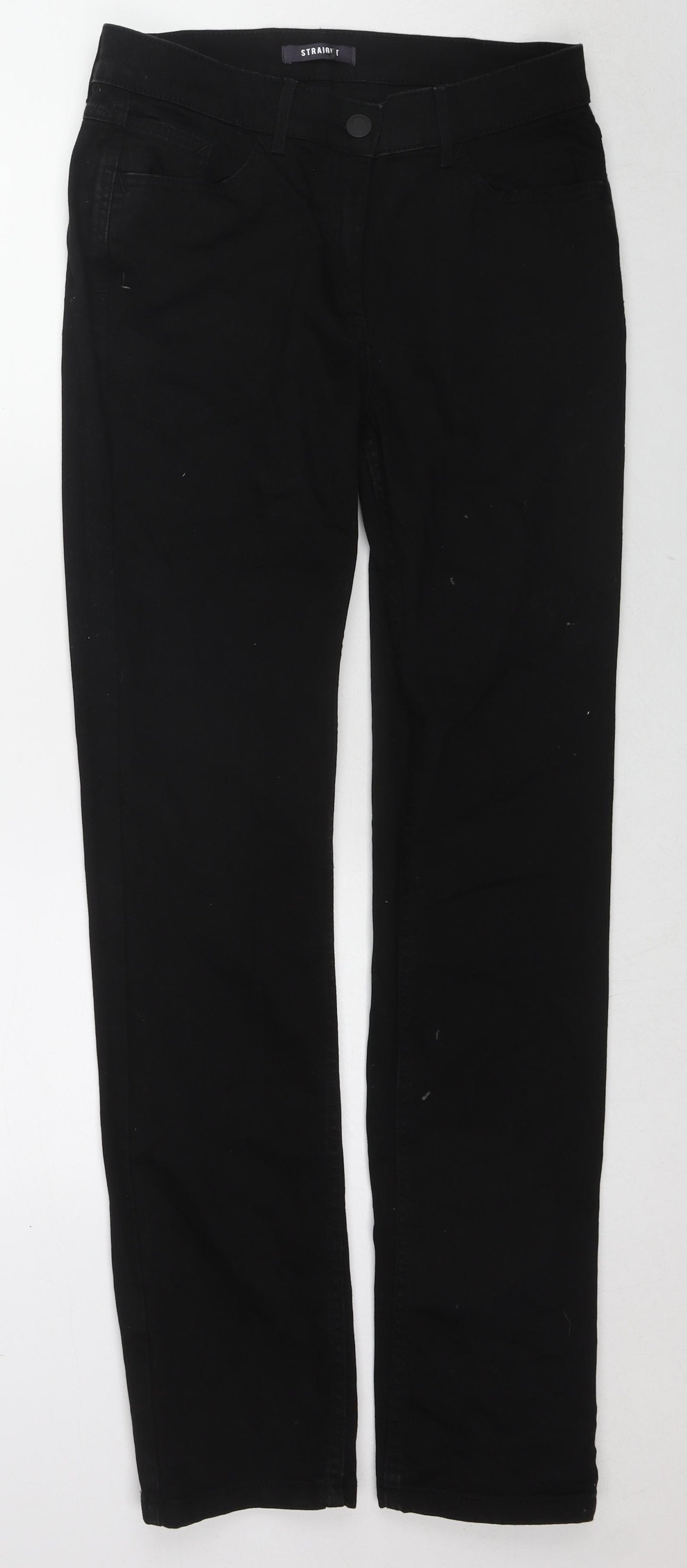 Marks and Spencer Womens Black Cotton Straight Jeans Size 12 L32 in Regular Zip