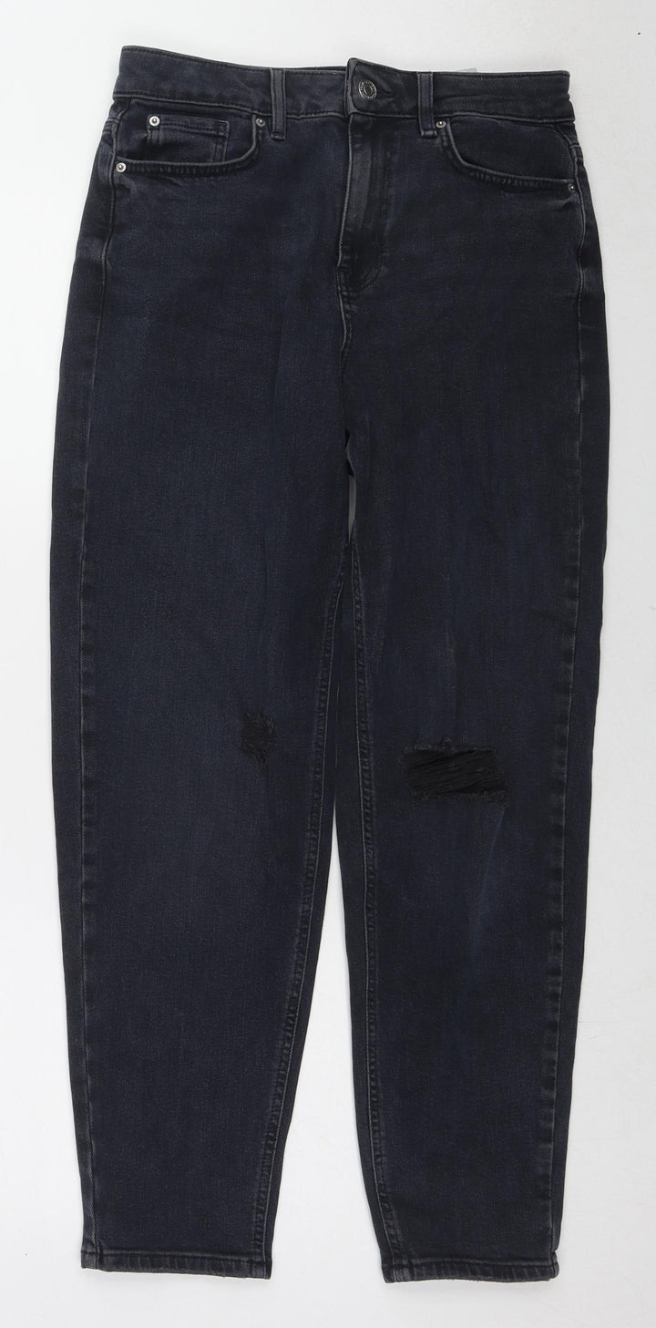 Marks and Spencer Womens Blue Cotton Tapered Jeans Size 10 L26 in Regular Zip
