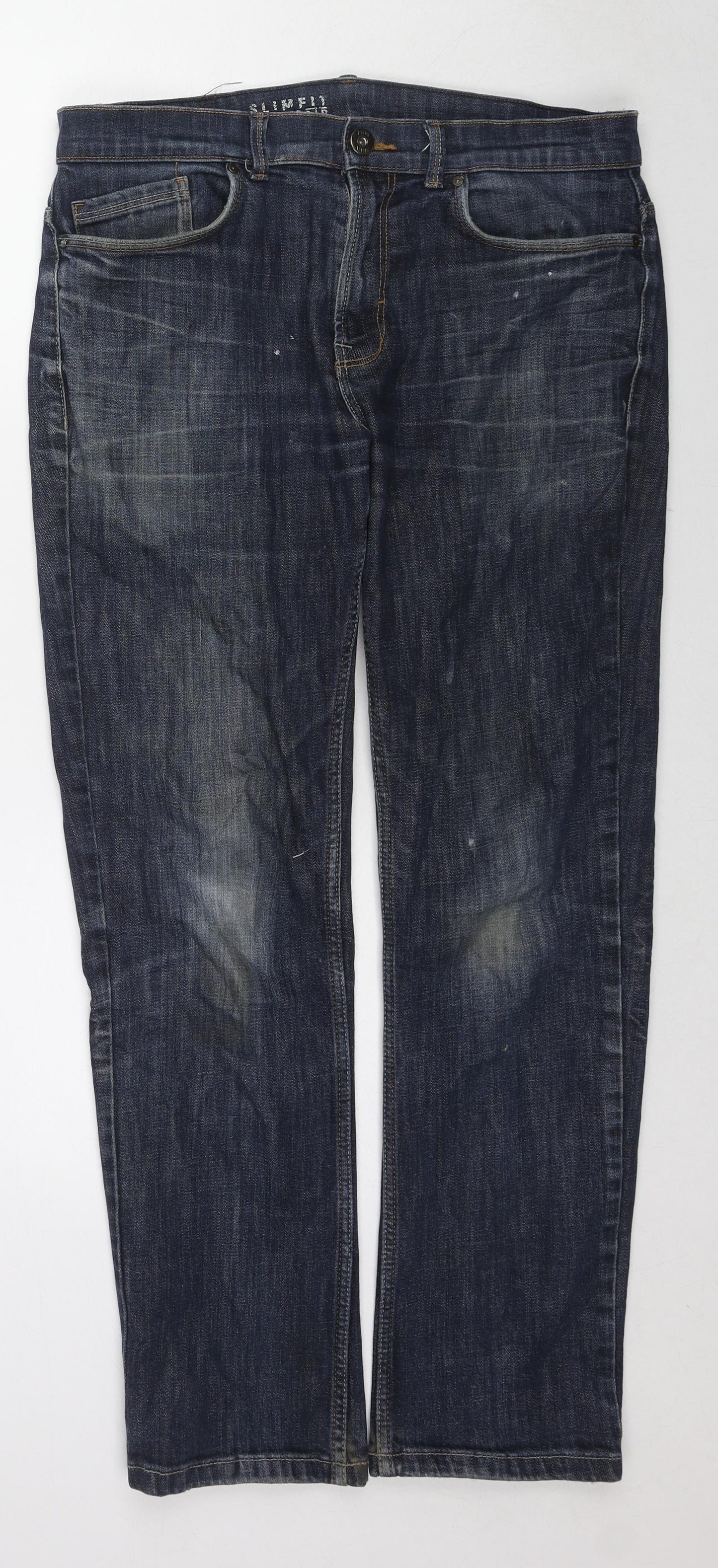 George Mens Blue Cotton Straight Jeans Size 34 in L31 in Regular Zip