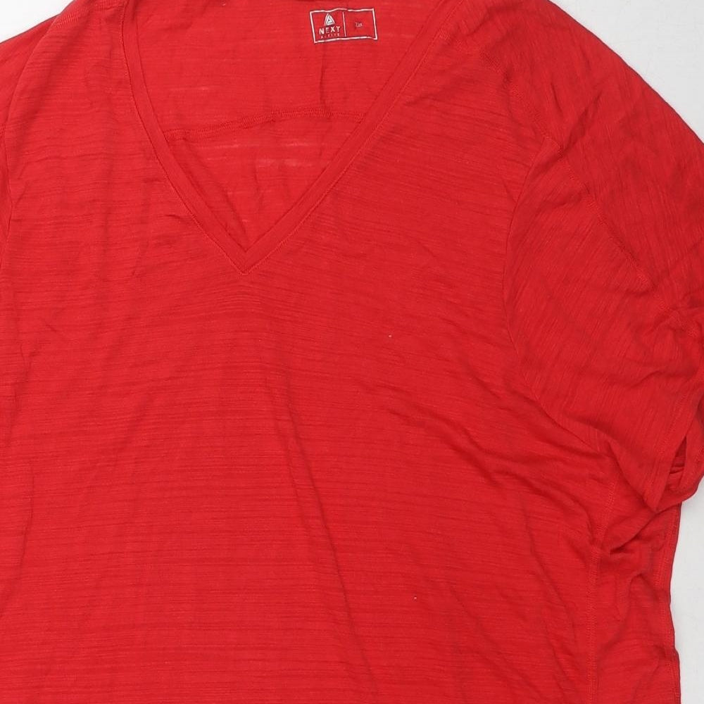 NEXT Womens Red Polyester Basic T-Shirt Size 2XL V-Neck