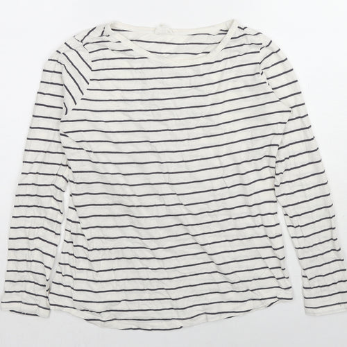New Look Womens White Striped Cotton Basic T-Shirt Size 10 Boat Neck