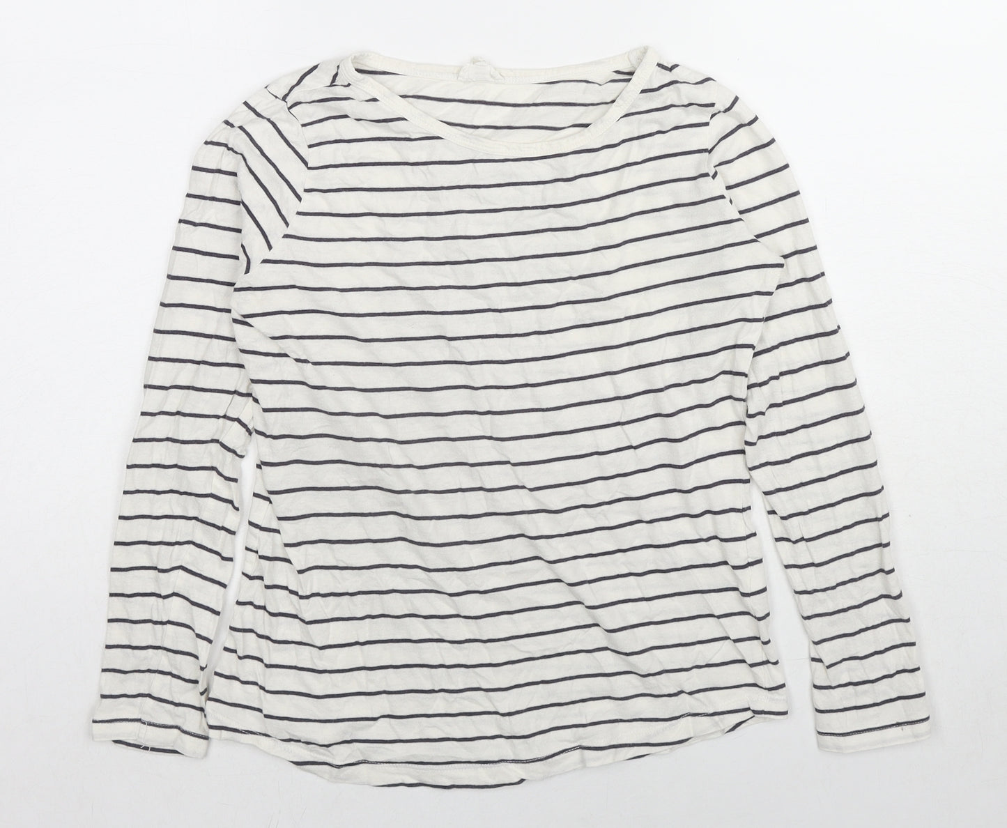New Look Womens White Striped Cotton Basic T-Shirt Size 10 Boat Neck