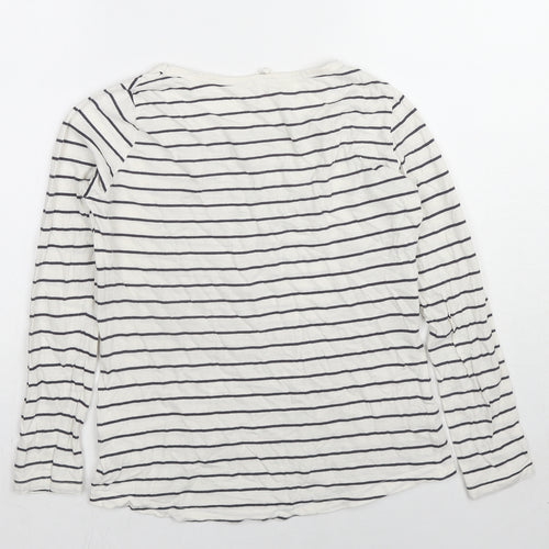New Look Womens White Striped Cotton Basic T-Shirt Size 10 Boat Neck