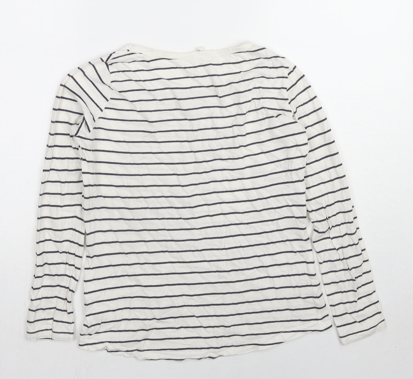 New Look Womens White Striped Cotton Basic T-Shirt Size 10 Boat Neck