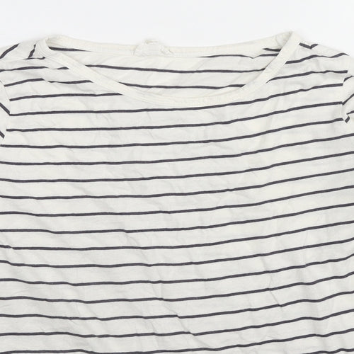 New Look Womens White Striped Cotton Basic T-Shirt Size 10 Boat Neck