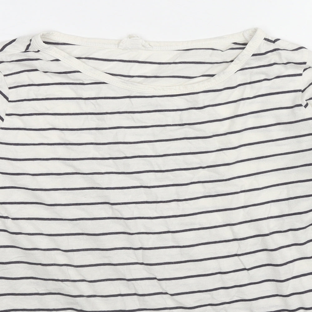 New Look Womens White Striped Cotton Basic T-Shirt Size 10 Boat Neck