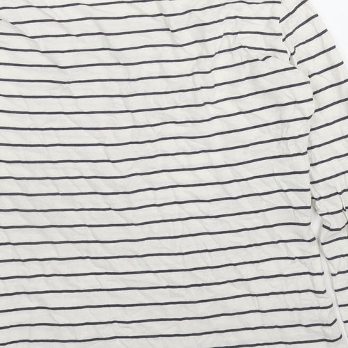 New Look Womens White Striped Cotton Basic T-Shirt Size 10 Boat Neck