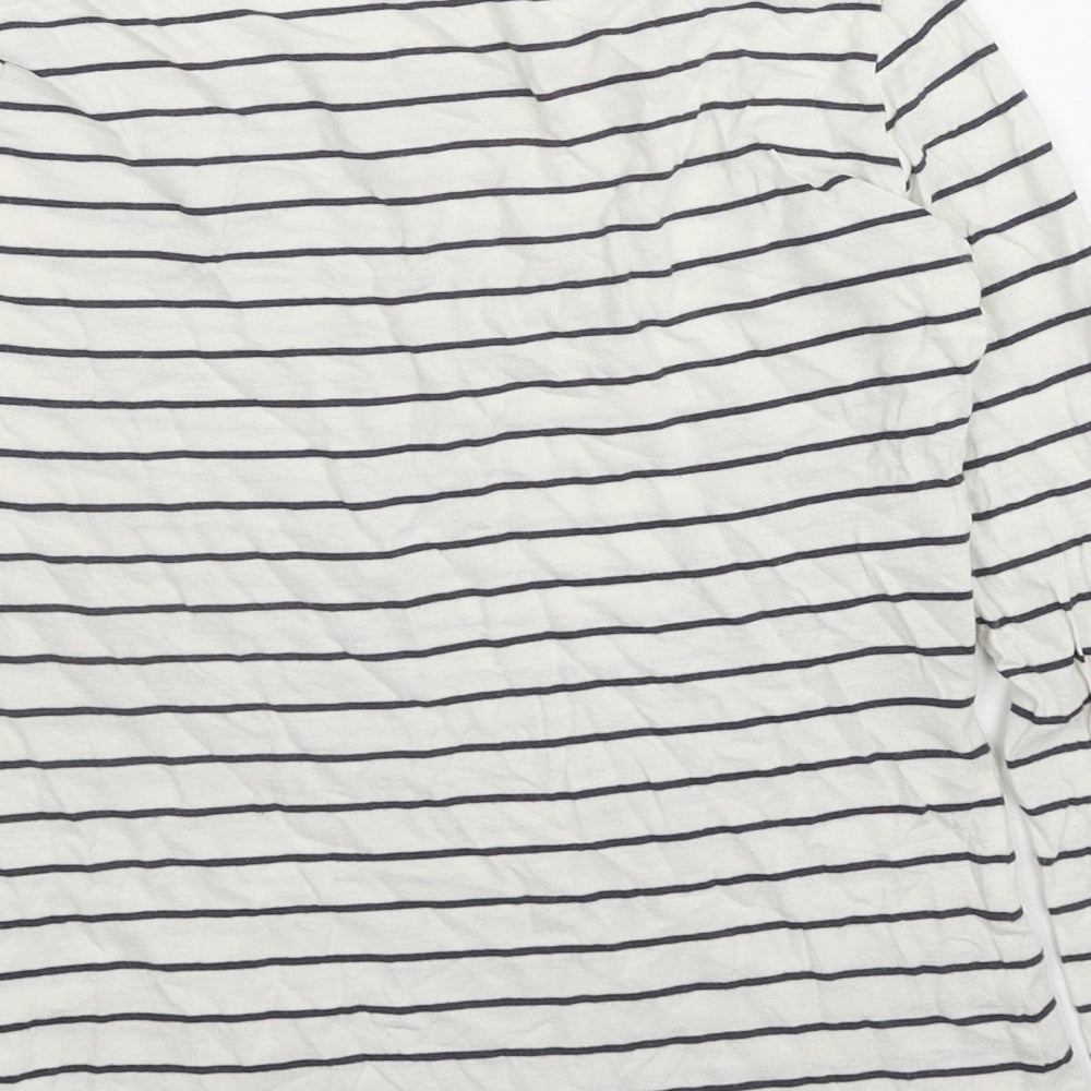 New Look Womens White Striped Cotton Basic T-Shirt Size 10 Boat Neck