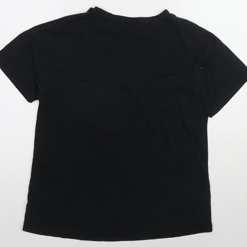 Topshop Womens Black Cotton Basic T-Shirt Size 10 Crew Neck
